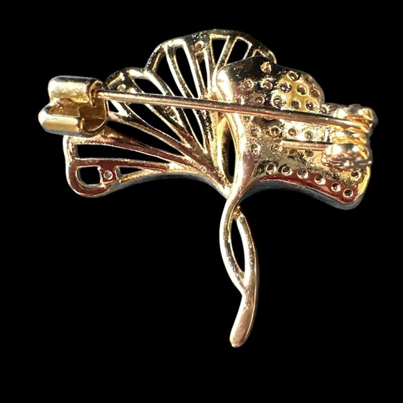 🎁🌍 Ginkgo gold tone w/crystals elegant brooch new in box . Shanghai Boutique - Picture 4 of 9